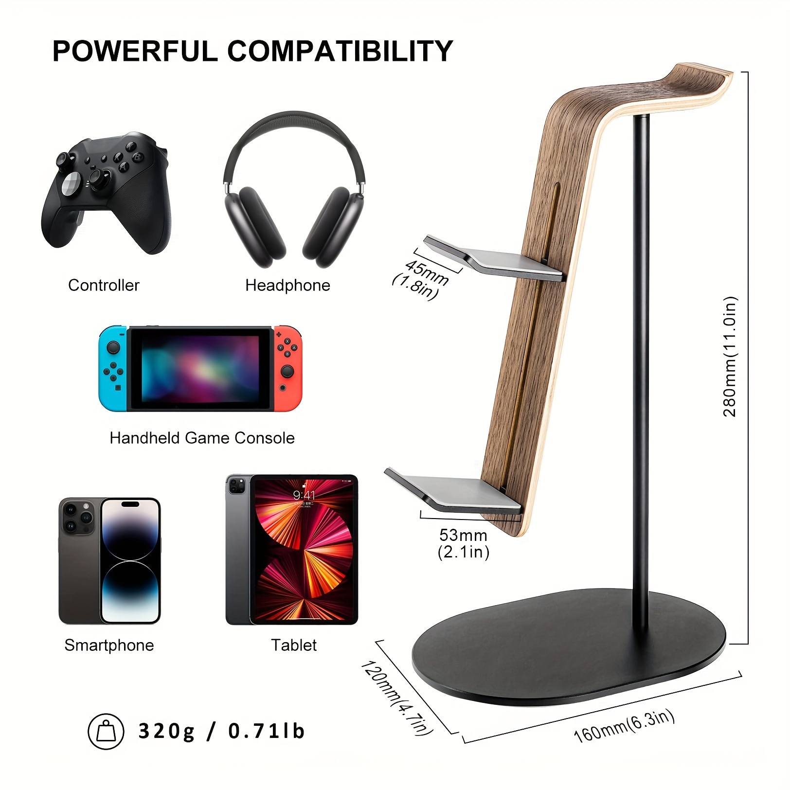 Gaming Controllers Xbox Accessories - Pengontrol Kayu & Penyangga Headset, Dudukan